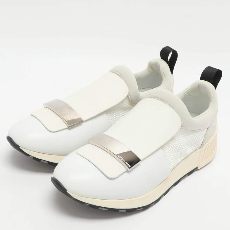 Pre Owned Sergio Rossi SR1 Size 37 White Leather, Mesh and Suede Low Top Sneakers