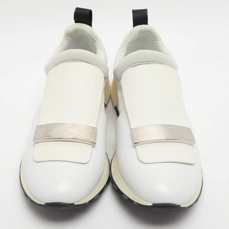 Pre Owned Sergio Rossi SR1 Size 37 White Leather, Mesh and Suede Low Top Sneakers