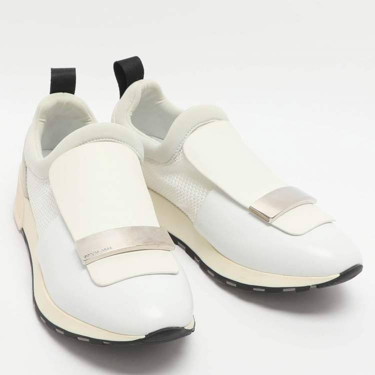 Pre Owned Sergio Rossi SR1 Size 37 White Leather, Mesh and Suede Low Top Sneakers