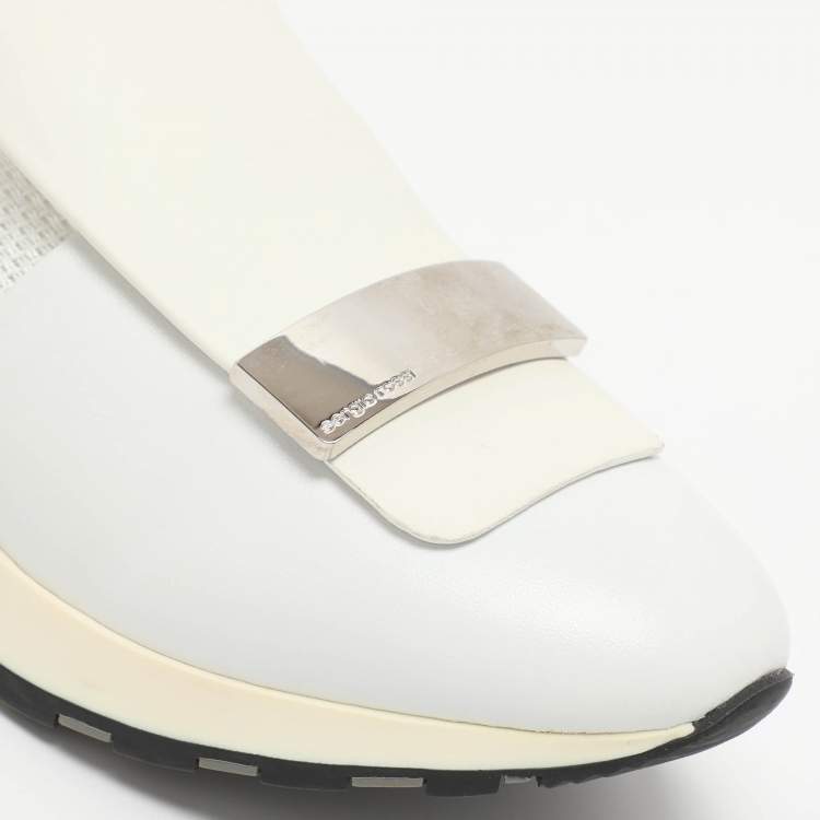 Pre Owned Sergio Rossi SR1 Size 37 White Leather, Mesh and Suede Low Top Sneakers