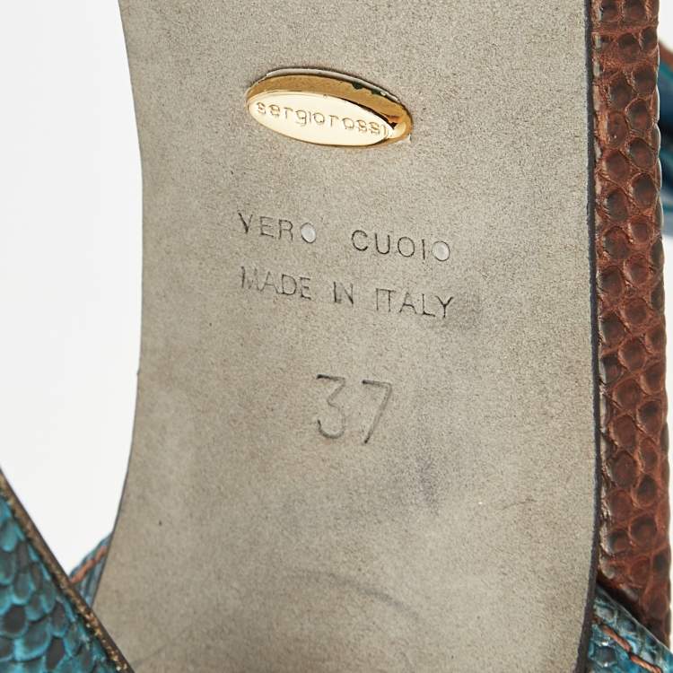 Pre Owned Sergio Rossi Size 37 Multicolor Karung Leather and Lizard Leather Ankle Strap Sandals