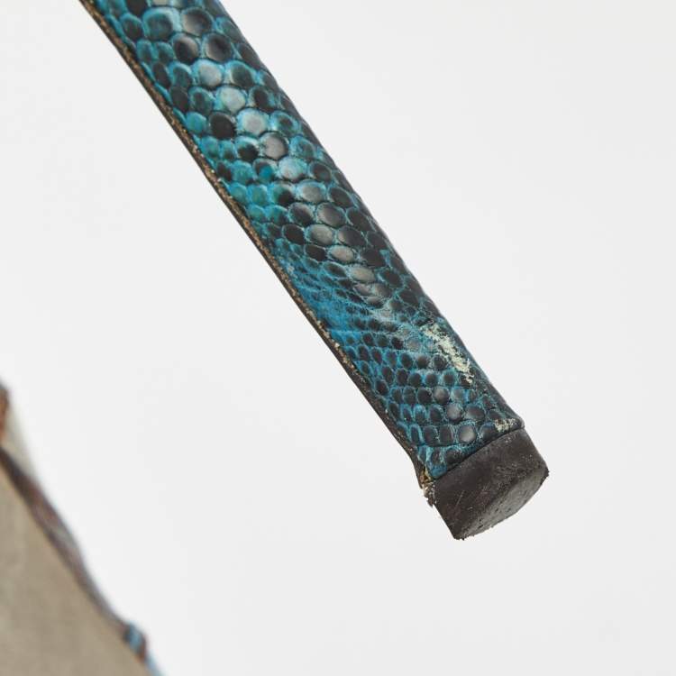 Pre Owned Sergio Rossi Size 37 Multicolor Karung Leather and Lizard Leather Ankle Strap Sandals