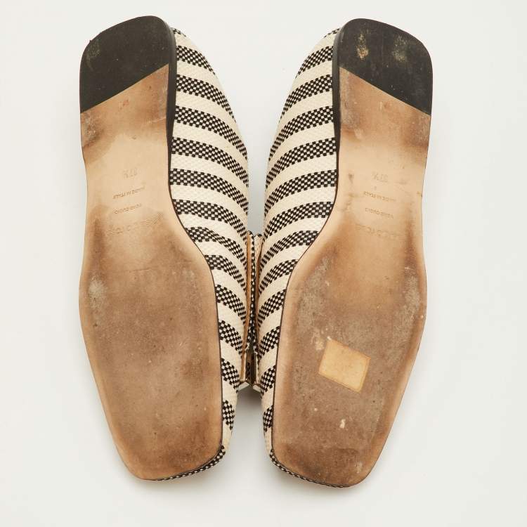 Pre Owned Sergio Rossi SR1 Stripe Size 37.5 Black/White Canvas Collapsible Moccasins