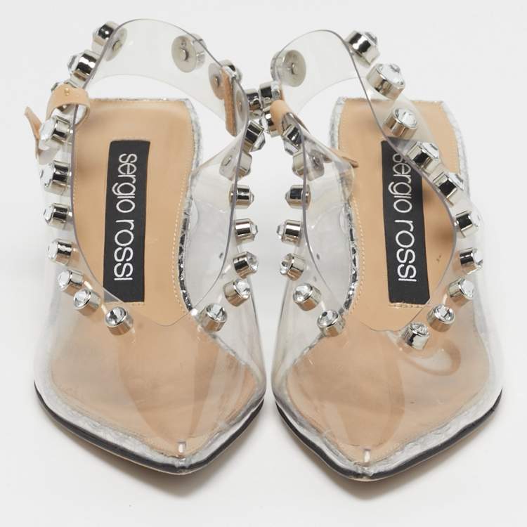 Pre Owned Sergio Rossi Size 37 Transparent PVC Crystal Embellished Slingback Pumps