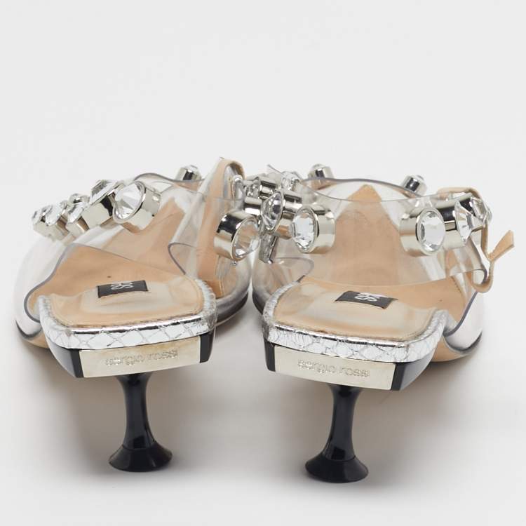 Pre Owned Sergio Rossi Size 37 Transparent PVC Crystal Embellished Slingback Pumps