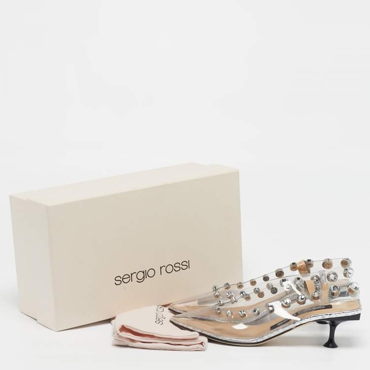 Pre Owned Sergio Rossi Size 37 Transparent PVC Crystal Embellished Slingback Pumps