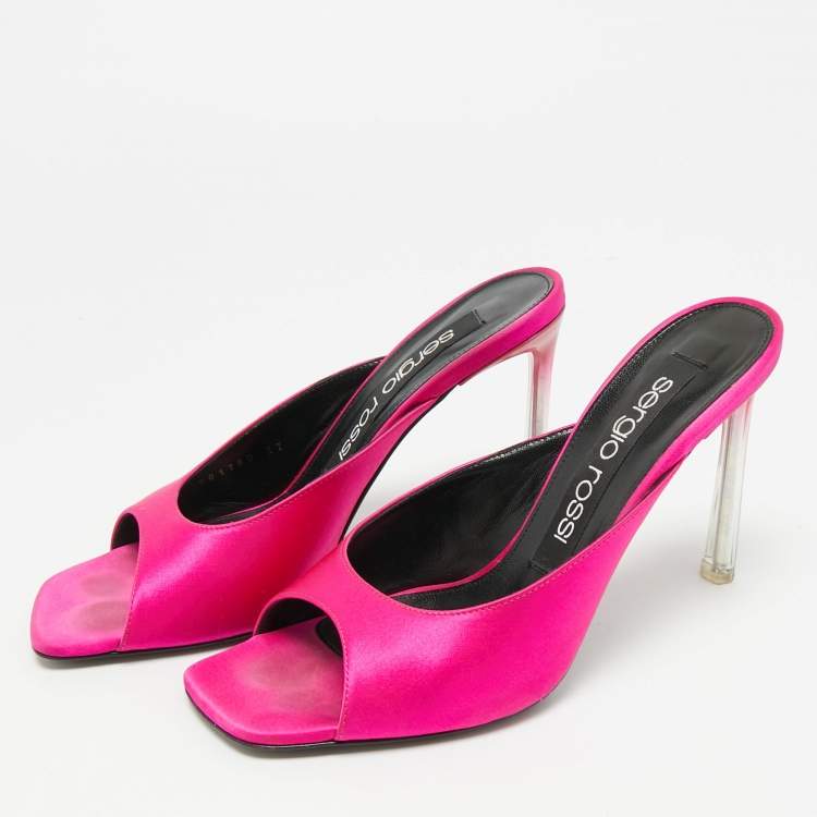 Pre Owned Sergio Rossi Sabot Size 37 Pink Satin Slide Sandals