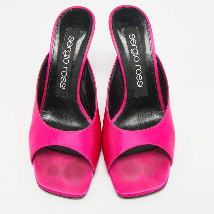Pre Owned Sergio Rossi Sabot Size 37 Pink Satin Slide Sandals
