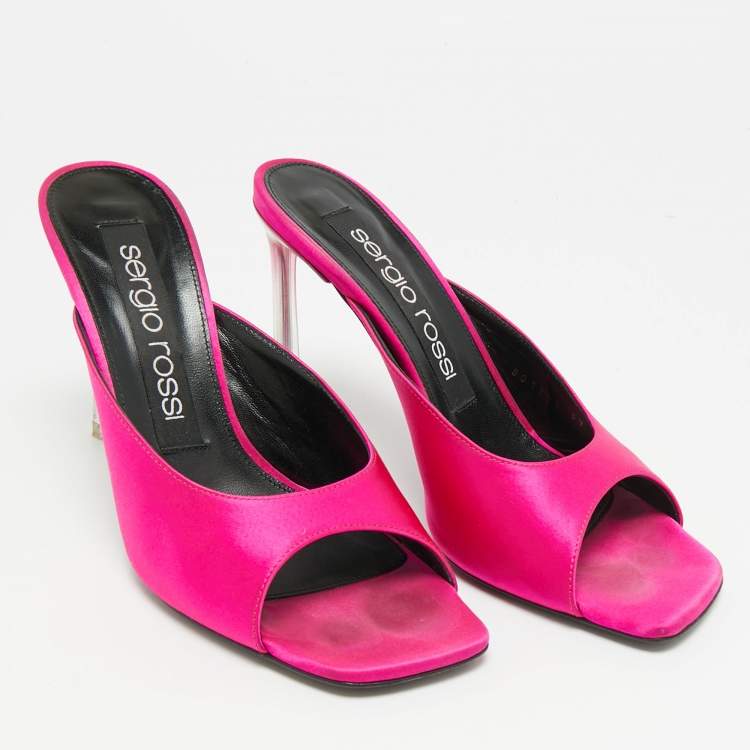 Pre Owned Sergio Rossi Sabot Size 37 Pink Satin Slide Sandals