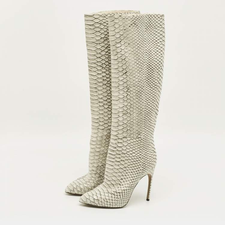 Pre Owned Sergio Rossi Size 39 Grey Python Leather Knee Length Boots