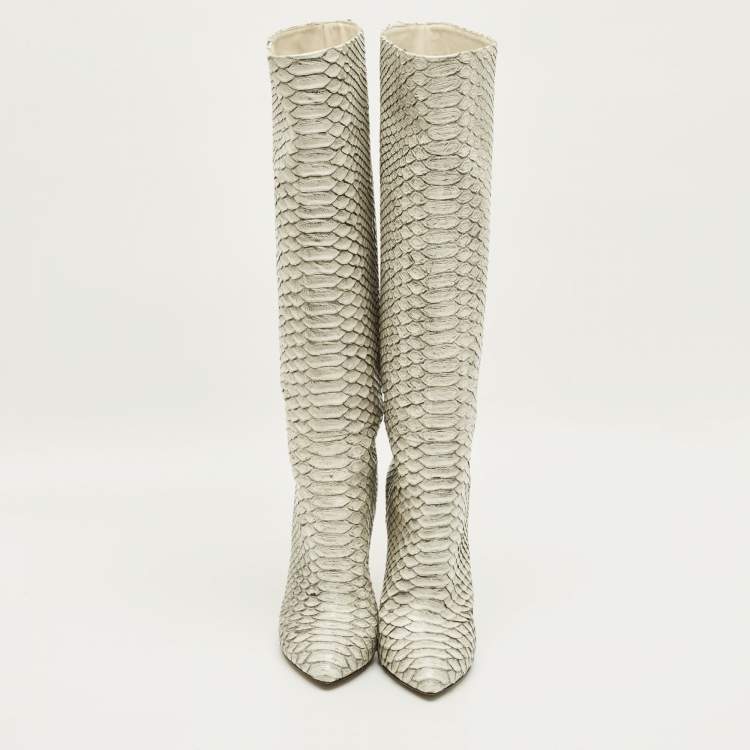 Pre Owned Sergio Rossi Size 39 Grey Python Leather Knee Length Boots