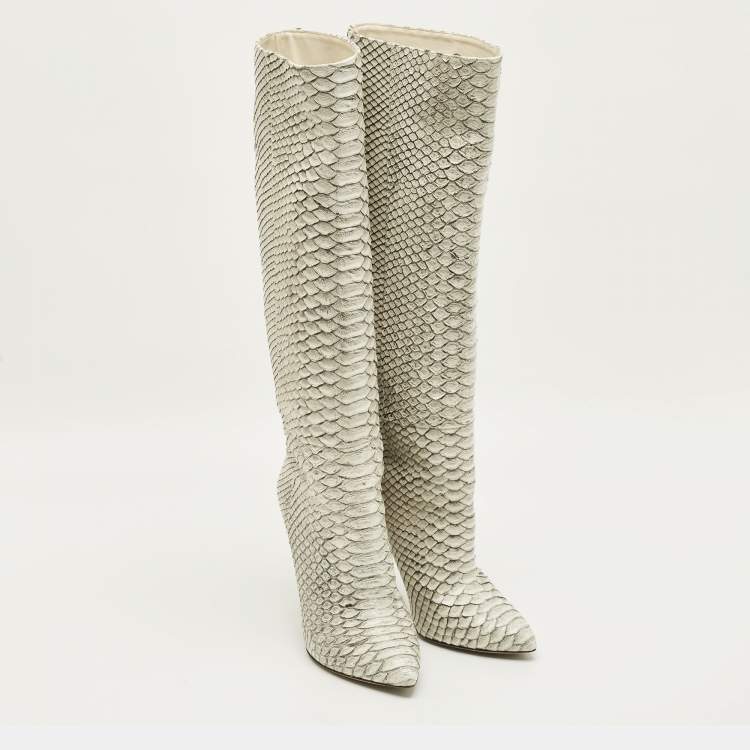 Pre Owned Sergio Rossi Size 39 Grey Python Leather Knee Length Boots