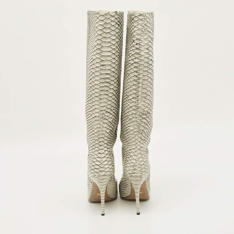 Pre Owned Sergio Rossi Size 39 Grey Python Leather Knee Length Boots