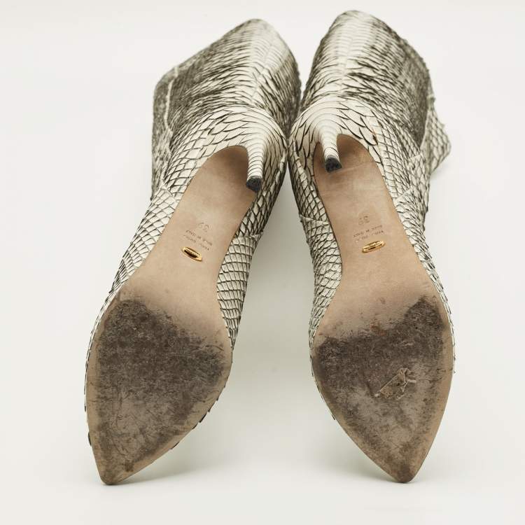 Pre Owned Sergio Rossi Size 39 Grey Python Leather Knee Length Boots