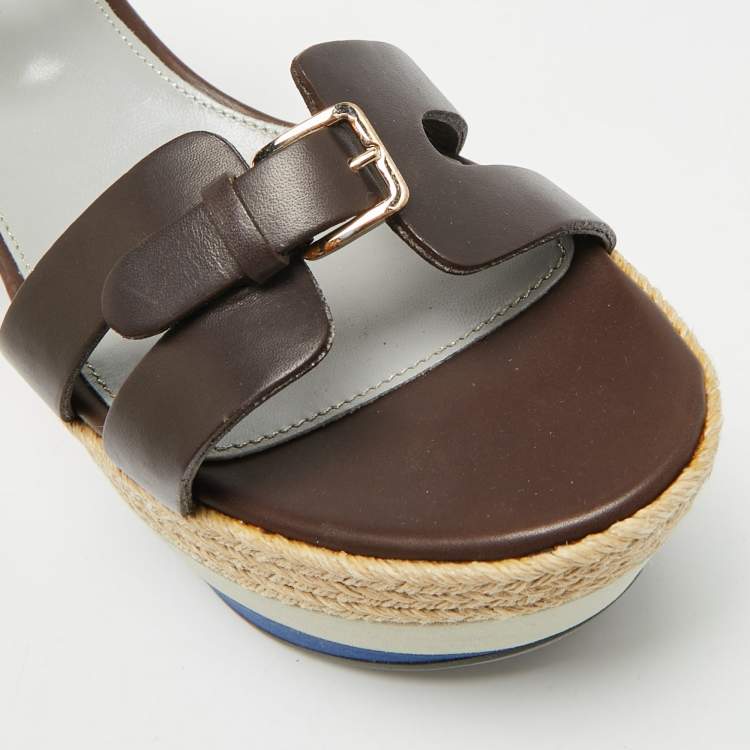 Pre Owned Sergio Rossi Size 37 Brown Leather Wedge Sandals