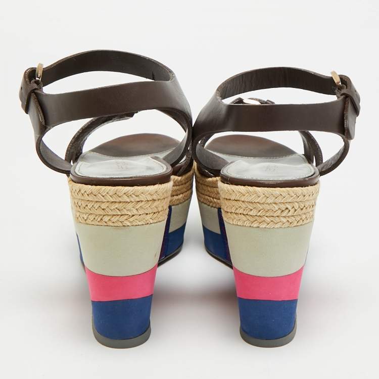 Pre Owned Sergio Rossi Size 37 Brown Leather Wedge Sandals