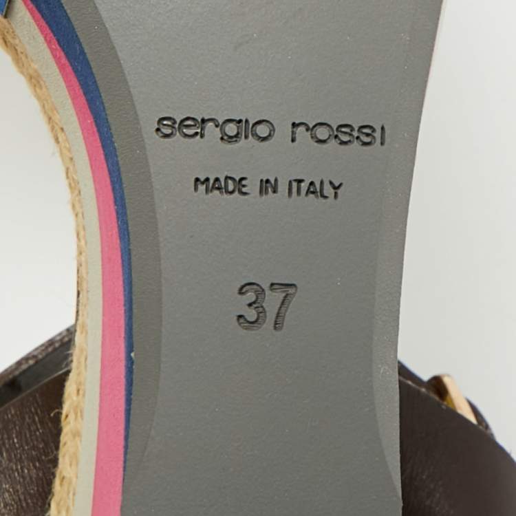 Pre Owned Sergio Rossi Size 37 Brown Leather Wedge Sandals