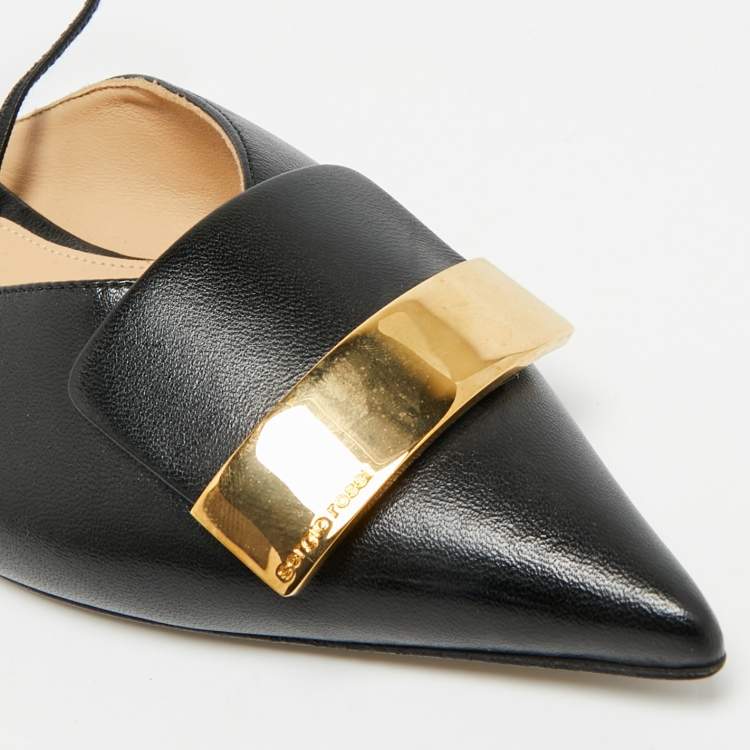 Pre Owned Sergio Rossi SR1 Size 38 Black Leather Flat Mules