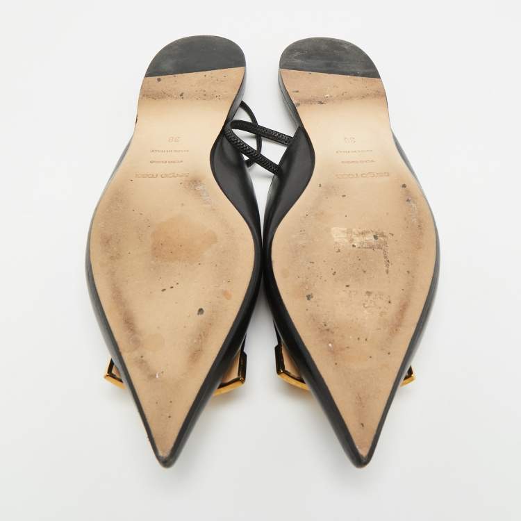 Pre Owned Sergio Rossi SR1 Size 38 Black Leather Flat Mules