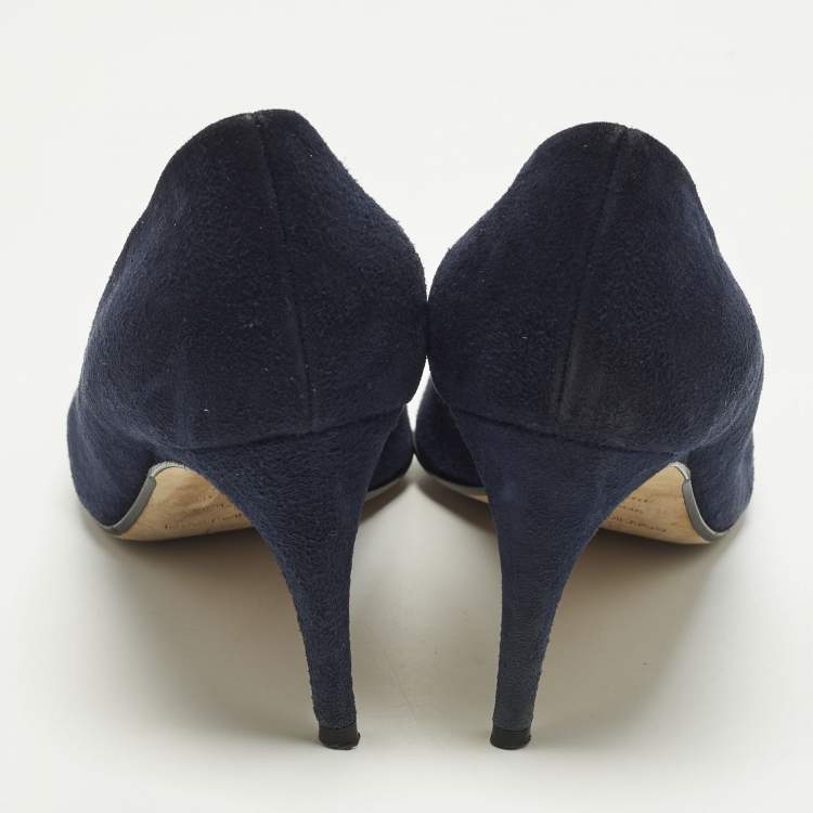 Pre Owned Sergio Rossi SR1 Size 38 Navy Blue Suede Pumps