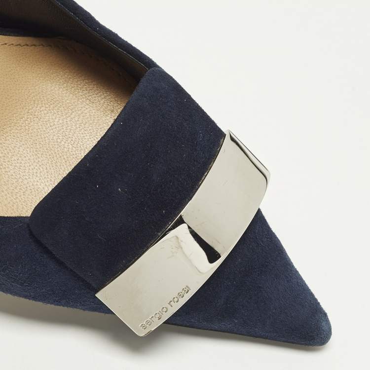 Pre Owned Sergio Rossi SR1 Size 38 Navy Blue Suede Pumps