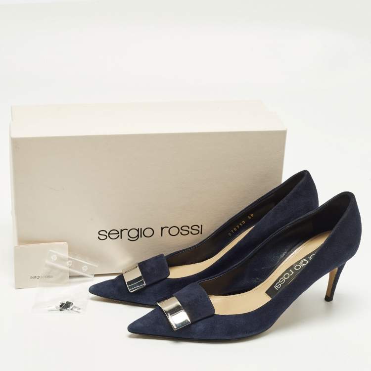 Pre Owned Sergio Rossi SR1 Size 38 Navy Blue Suede Pumps