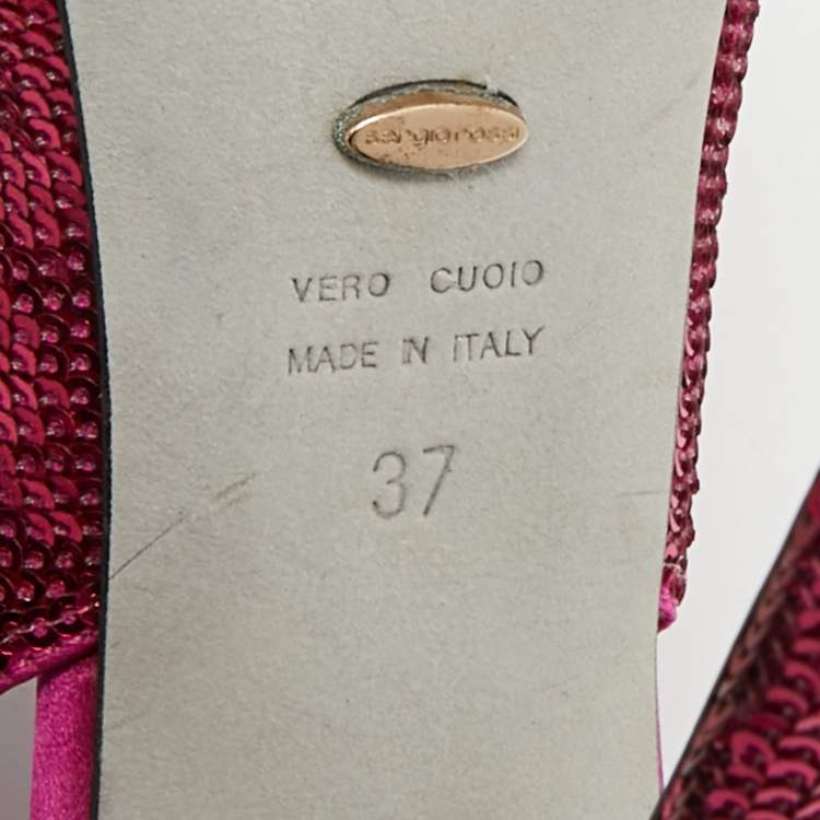 Pre Owned Sergio Rossi Size 37 Pink Satin and Sequins Ankle Strap Sandals