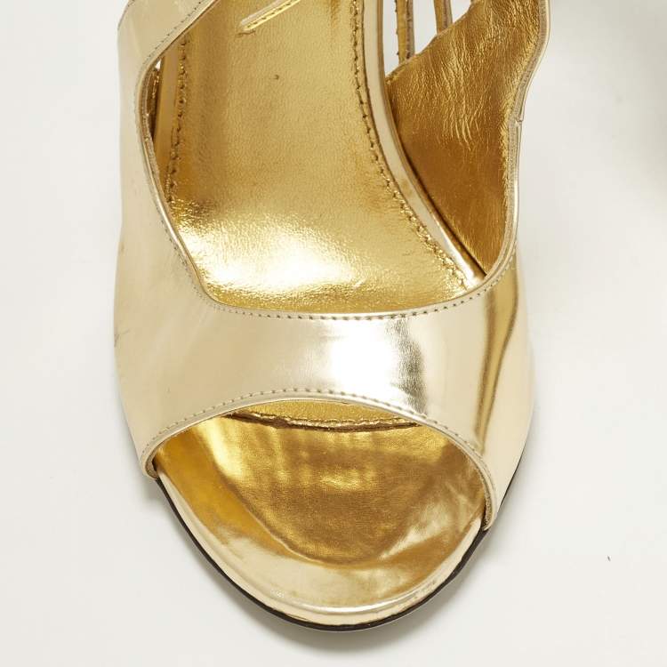 Pre Owned Sergio Rossi Size 37.5 Gold Leather Ankle Strap Sandals