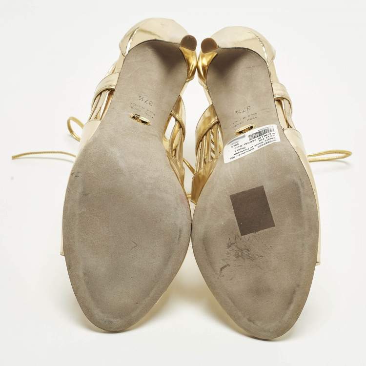 Pre Owned Sergio Rossi Size 37.5 Gold Leather Ankle Strap Sandals