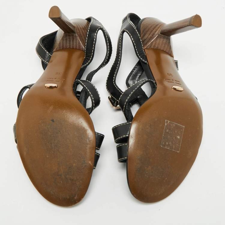 Pre Owned Sergio Rossi Size 36 Black Leather Double Buckle Ankle Strap Sandals