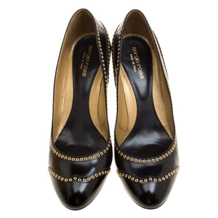 Pre Owned Sergio Rossi Black Leather Pumps Size 40