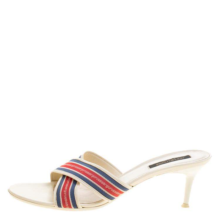 Pre Owned Sergio Rossi Multicolor Fabric and Leather Mules Size 40