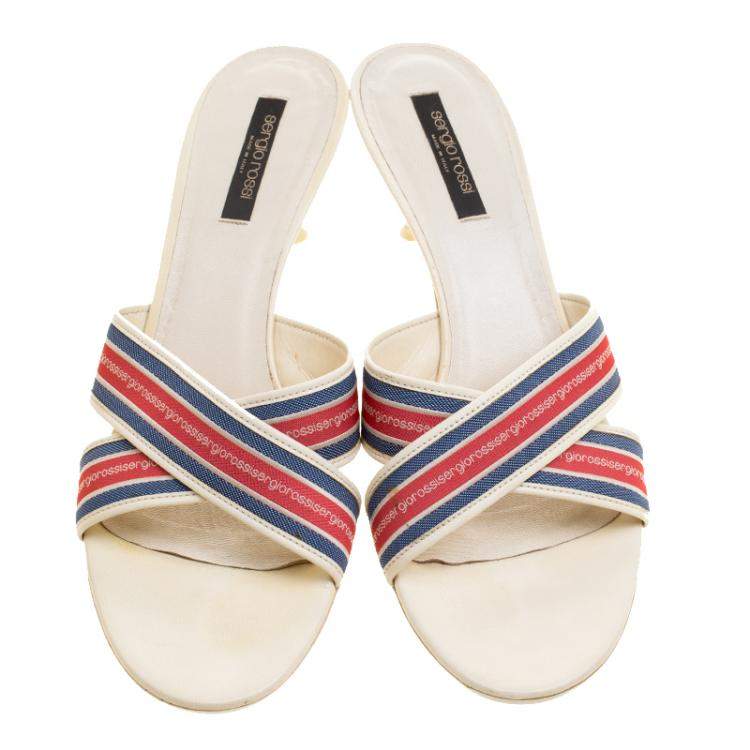 Pre Owned Sergio Rossi Multicolor Fabric and Leather Mules Size 40