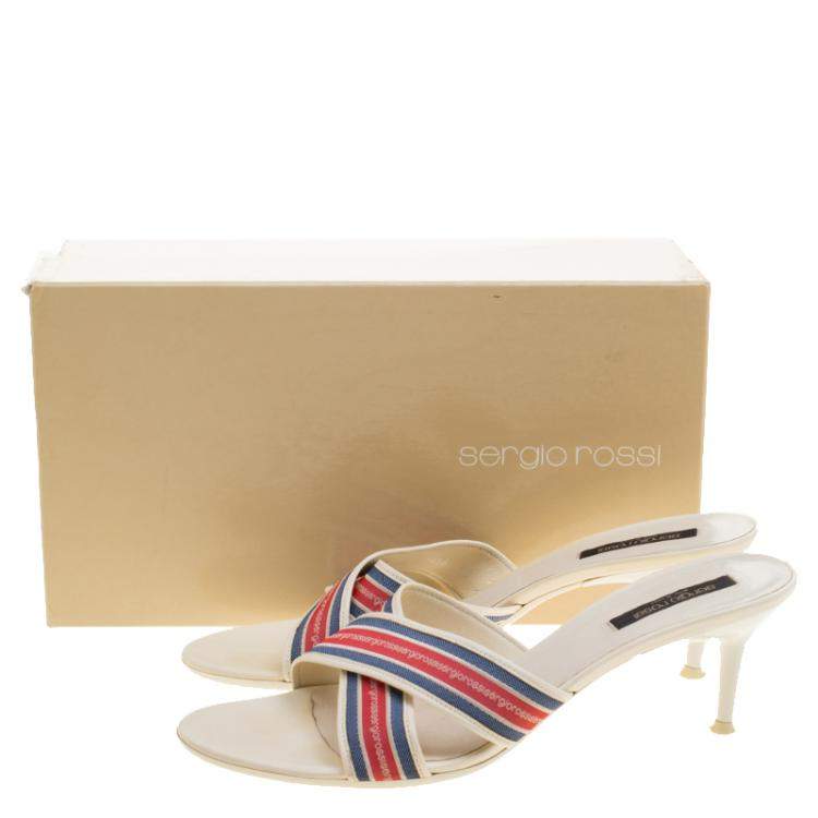 Pre Owned Sergio Rossi Multicolor Fabric and Leather Mules Size 40