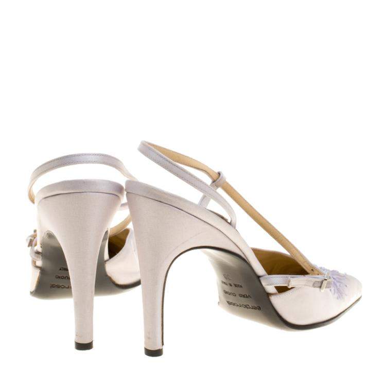 Pre Owned Sergio Rossi Lilac Satin Embroidered Slingback Sandals Size 38
