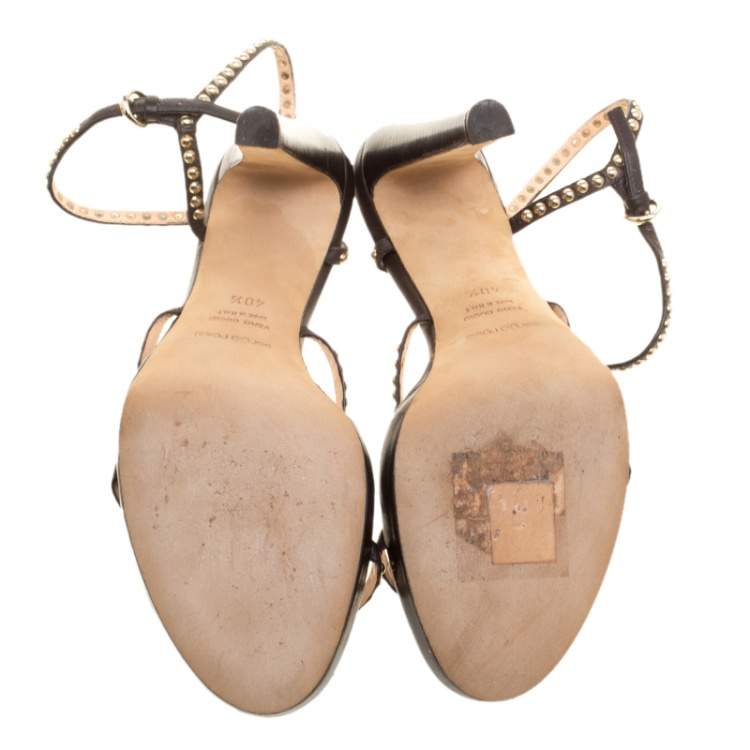 Pre Owned Sergio Rossi Brown Studded Strappy Leather Open Toe Platform Sandals Size 40.5