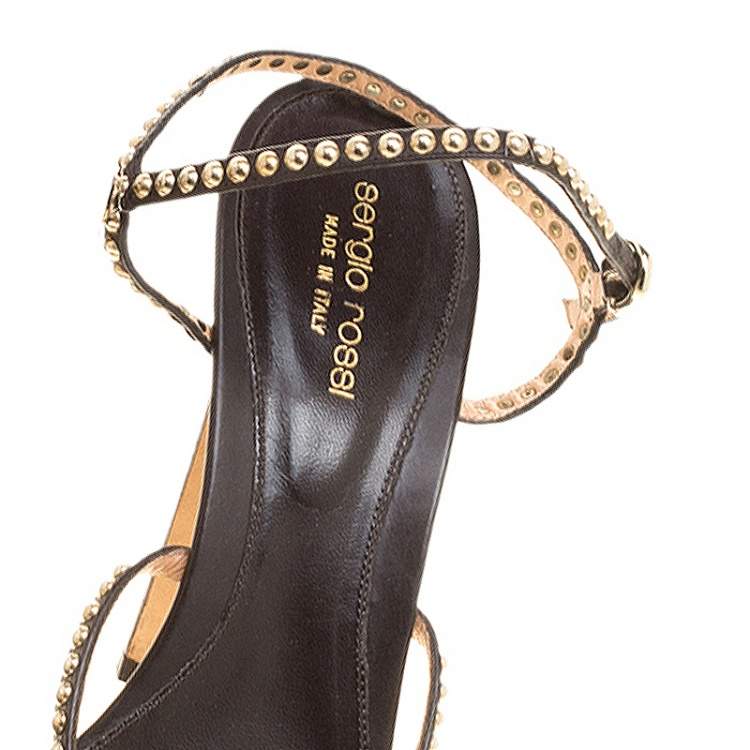 Pre Owned Sergio Rossi Brown Studded Strappy Leather Open Toe Platform Sandals Size 40.5
