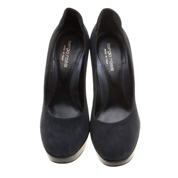 Pre Owned Sergio Rossi Grey Suede Platform Pumps Size 37
