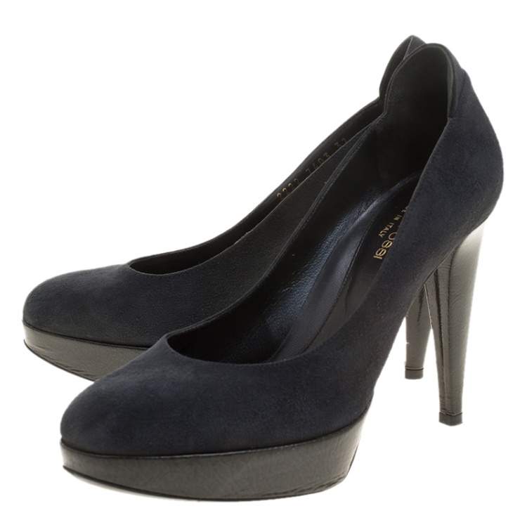 Pre Owned Sergio Rossi Grey Suede Platform Pumps Size 37