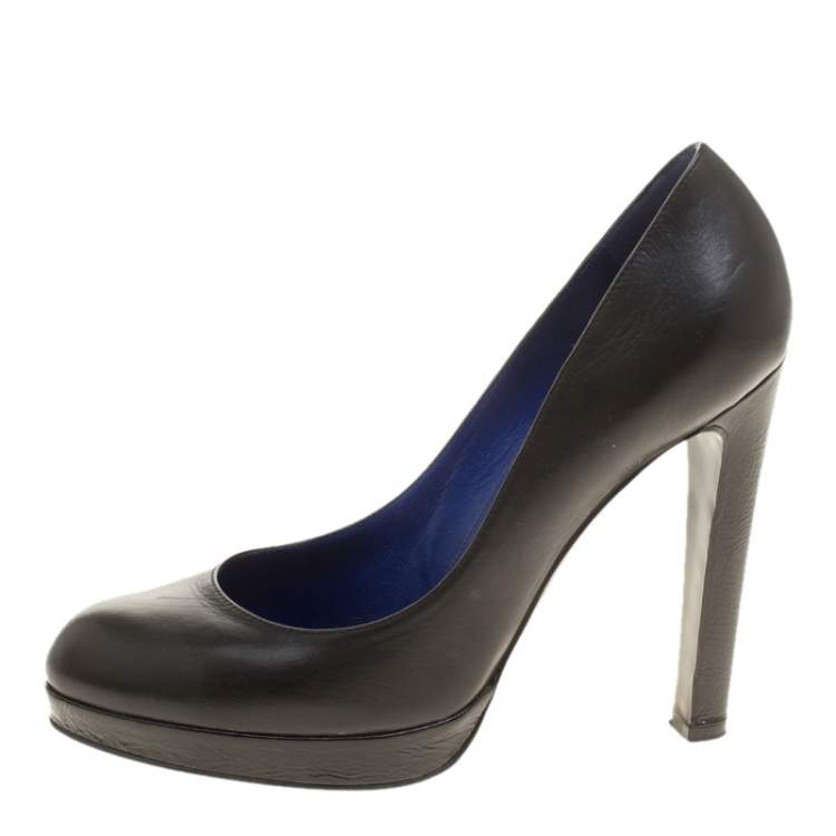Pre Owned Sergio Rossi Black Patent and Leather Platform Pumps Size 36.5