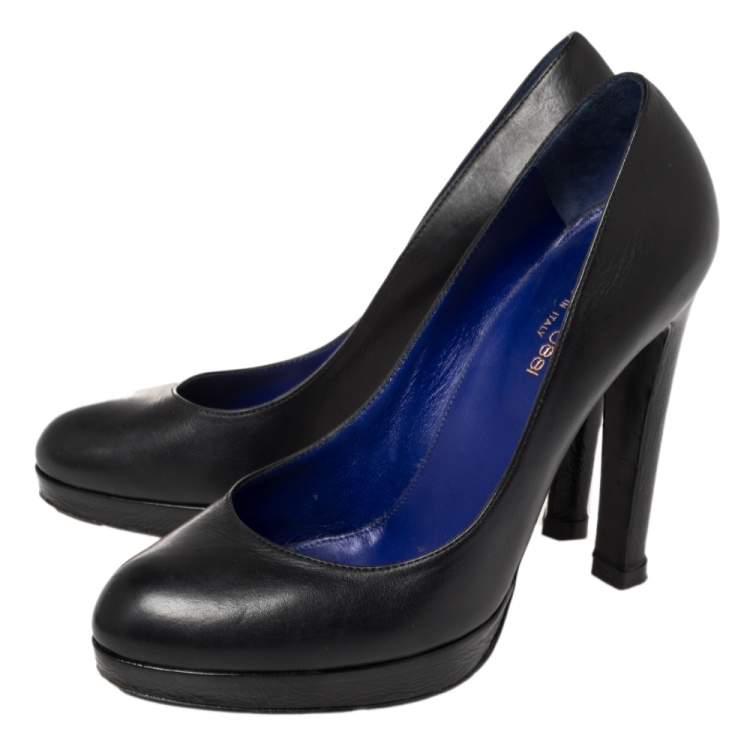 Pre Owned Sergio Rossi Black Patent and Leather Platform Pumps Size 36.5