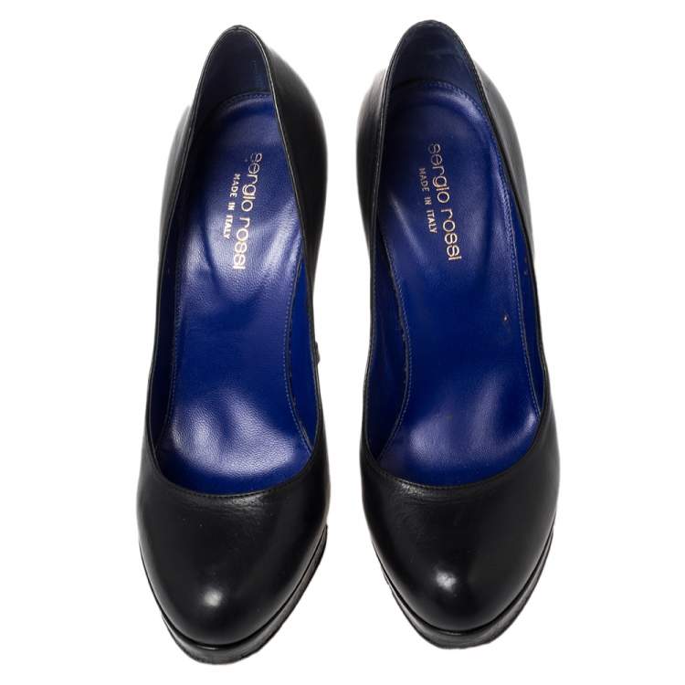 Pre Owned Sergio Rossi Black Patent and Leather Platform Pumps Size 36.5