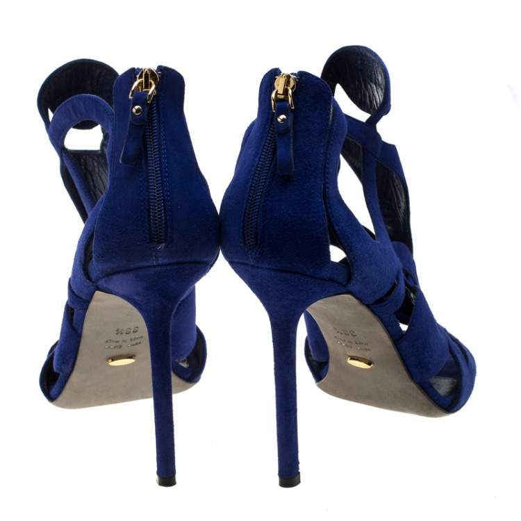 Pre Owned Sergio Rossi Blue Suede Cutout Sandals Size 38.5