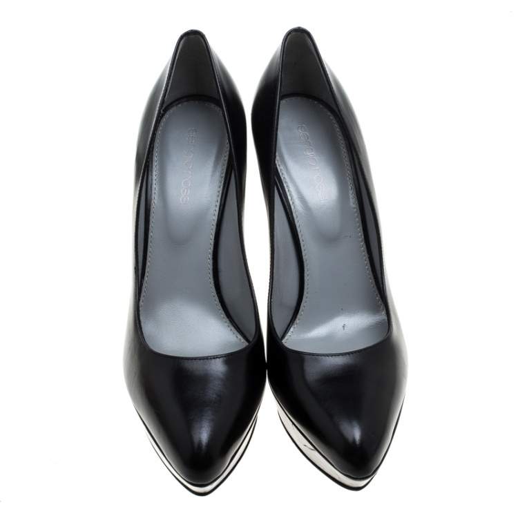 Pre Owned Sergio Rossi Black Leather Platform Pumps Size 38.5