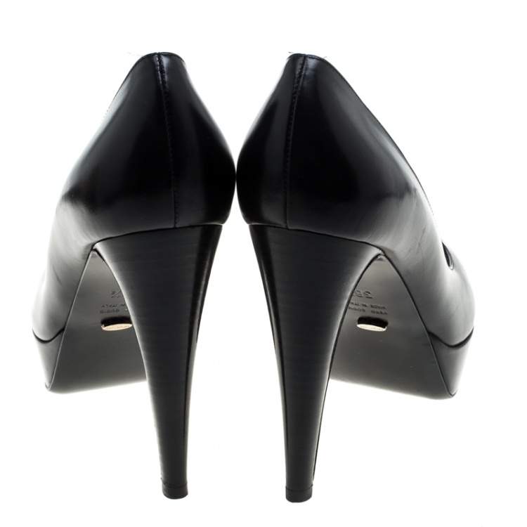 Pre Owned Sergio Rossi Black Leather Platform Pumps Size 38.5