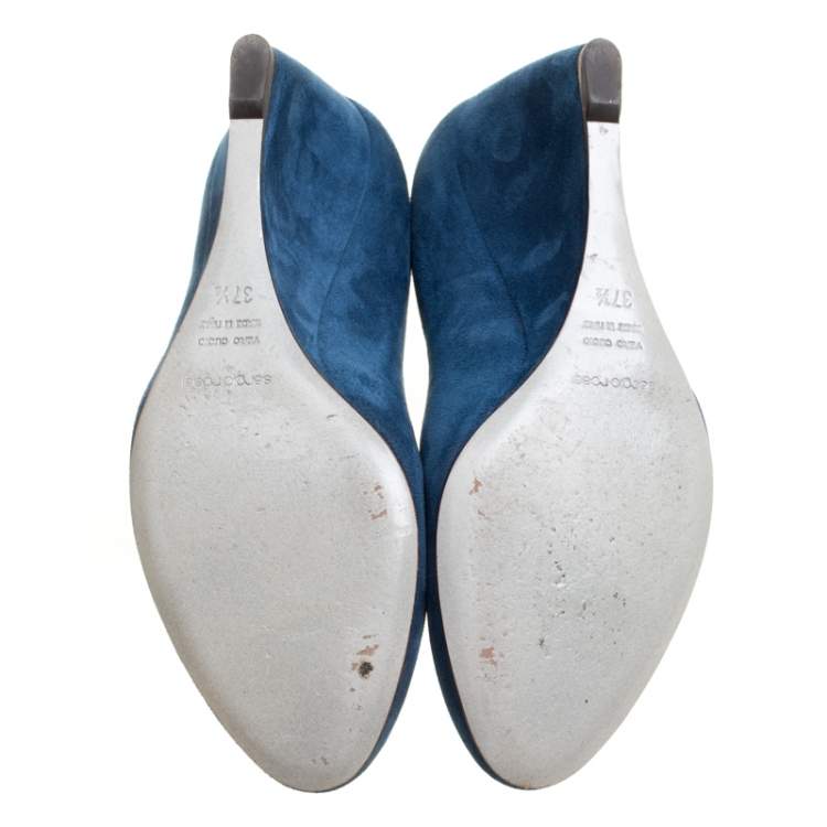Pre Owned Sergio Rossi Blue Suede Wedge Pumps Size 37.5