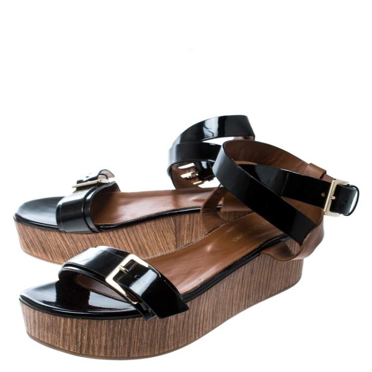 Pre Owned Sergio Rossi Black/Brown Leather Ankle Strap Wedge Sandals Size 40