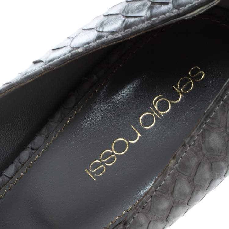 Pre Owned Sergio Rossi Grey Python Peep Toe Platform Pumps Size 36.5