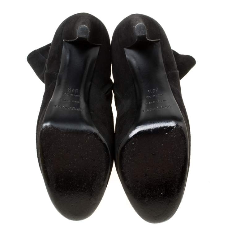 Pre Owned Sergio Rossi Black Suede Platform Ankle Boots Size 36.5