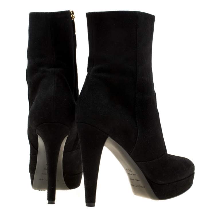 Pre Owned Sergio Rossi Black Suede Platform Ankle Boots Size 36.5